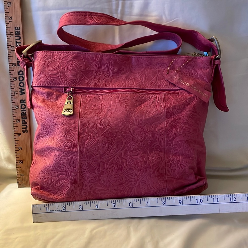 Brand new Rose colored Leather shoulder bag 11” x 9” Great American Leatherworks